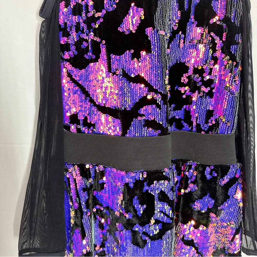 Weissman Dance Costume Leotard Black Long Sleeve Sequins Size Large Child Jazz